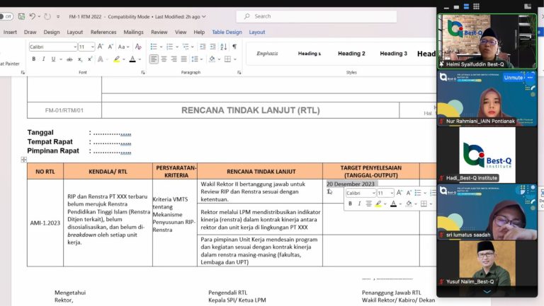LPM IAIN PONTIANAK MENGIKUTI PELATIHAN AUDITOR MUTU INTERNAL (AMI) YANG DISELENGGARAKAN OLEH BEST-Q INSTITUTE